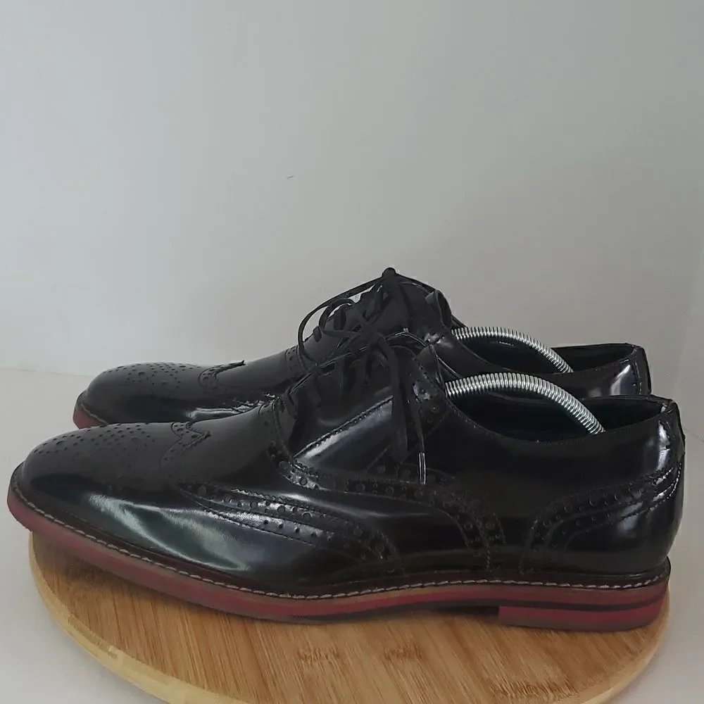 Steve Madden Men's Cingular Wingtip Oxfords Black Patent Leather Shoe Size 13